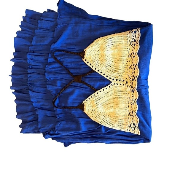 NWT Crochet Bustier Dress XL Blue Tiered Ruffle High Low Hem Boho CoastalCowgirl - Picture 7 of 10